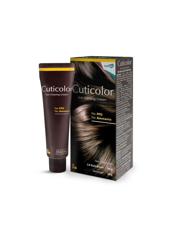 كوتي كولور كريم صبغة الشعر الدائمة من كوتيكولور | رقم 1 بوصفة طبية | للبشرة الحساسة | آلية صديقة للبيئة للحفاظ على صحة فروة الرأس | غني بمستخلصات الرجلة والبوسيفيلا، بني داكن، 60 غرام (عبوة واحدة) - Image 1